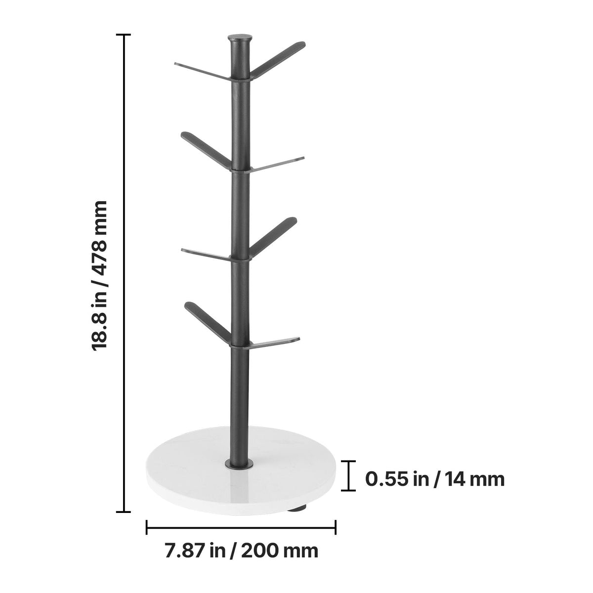 Mug Holder Tree with Marble Base, 8 Hooks Coffee Cup Holder for Counter, Carbon Steel Mug Tree Cup Rack Stand, Upgraded Coffee Cup Tree for Coffee Bar Kitchen Home Organizer (Matte Black)