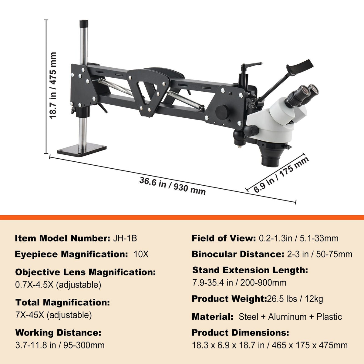 Multi-Directional Microscope with Spring Bracket, 7X-45X Magnification Jewelry Microscope, Micro Jewelry Inlaid Stand with Integrated USB Ring LED Light and 360° Ball Vise, for Jewelry Inlay