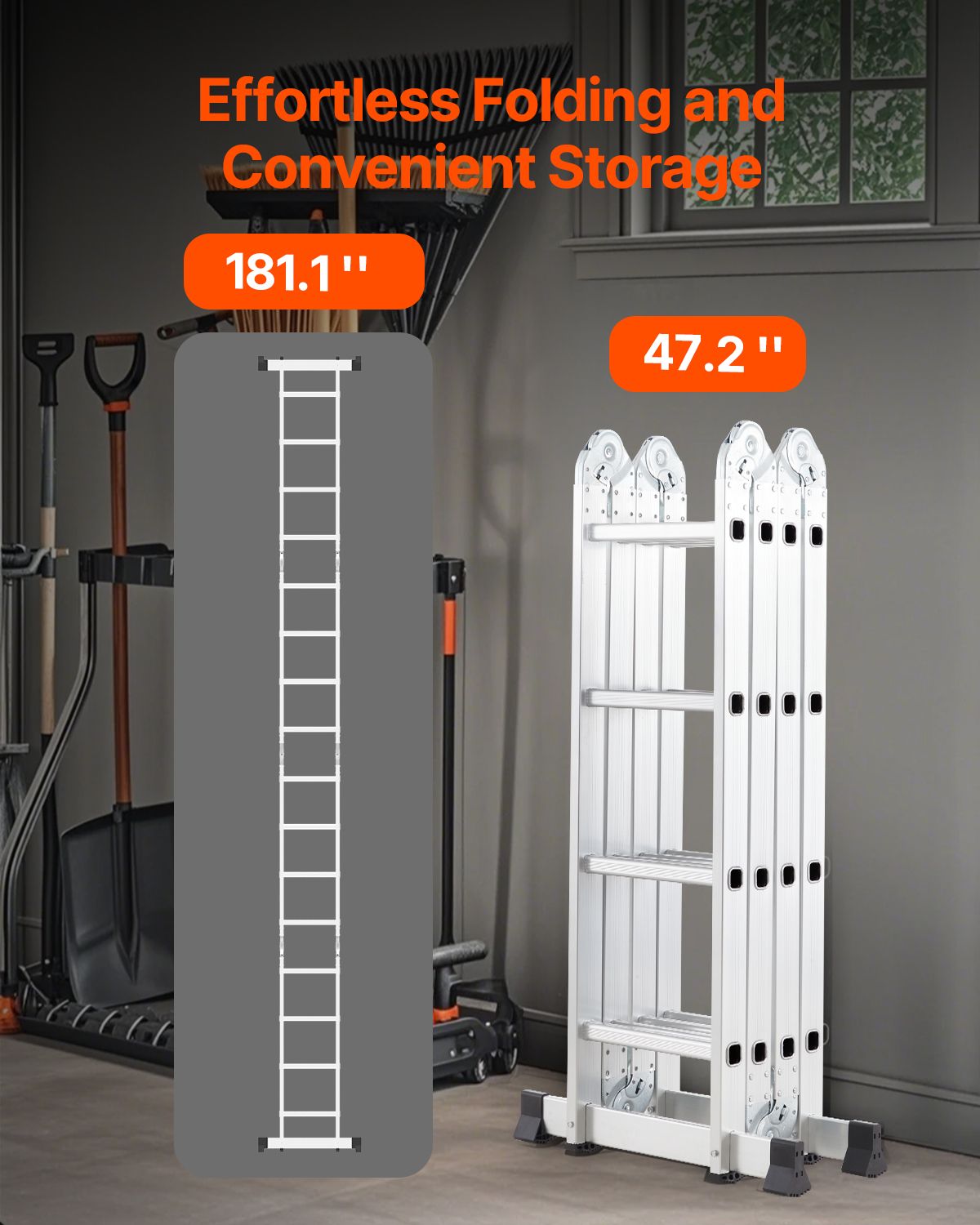 Multi-Purpose Folding Ladder, 7-in-1 Tall Extension Step Ladder, A Frame 4 Step Telescoping Ladder, 15.5ft Reach Height Heavy Duty Adjustable Ladder, 330 lbs Capacity for Home Outdoor