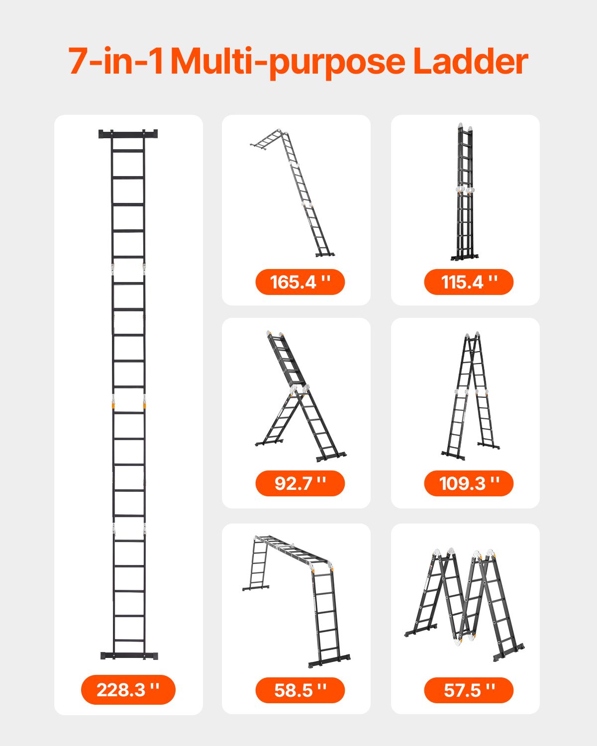 Multi-Purpose Folding Ladder, 7-in-1 Tall Extension Step Ladder, A Frame 5 Step Telescoping Ladder, 19ft Reach Height Heavy Duty Adjustable Ladder, 330 lbs Capacity for Home Outdoor