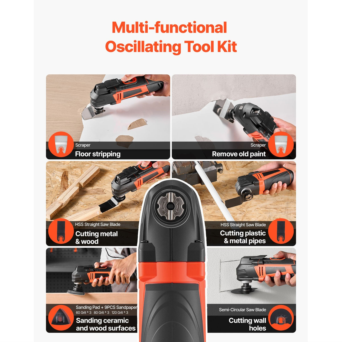 Multitool Oscillating Tool, 3Amps Corded Oscillating Multi Tool with 6 Variable Speeds 15000 - 22000 OPM, 3.2° Oscillating Angle, 13PCS Saw Accessories, LED Work Light & Tool Bag