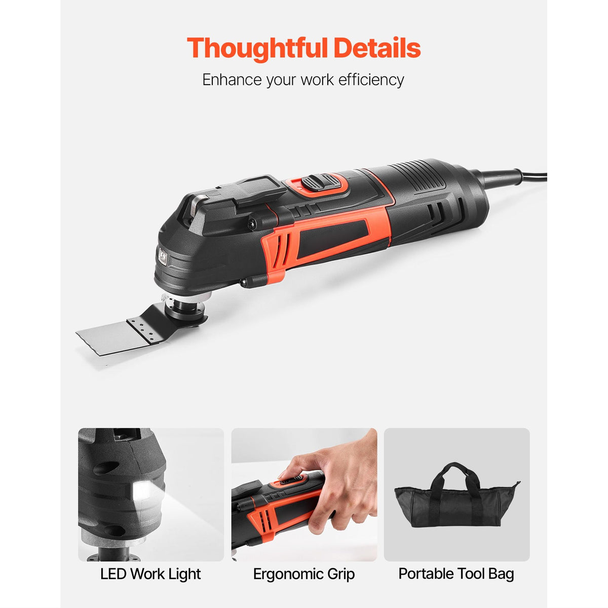 Multitool Oscillating Tool, 3Amps Corded Oscillating Multi Tool with 6 Variable Speeds 15000 - 22000 OPM, 3.2° Oscillating Angle, 13PCS Saw Accessories, LED Work Light & Tool Bag