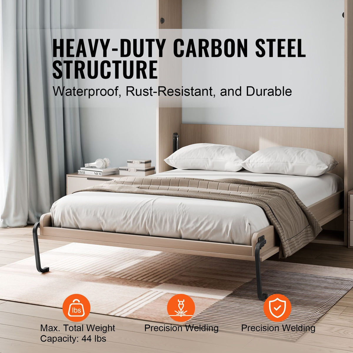 Murphy Bed Kit, Twin Size, Vertical Deluxe DIY Wall Bed Mechanical Hardware Kit, Pneumatic Lever Heavy Duty Bed Frame Support, Folding Cabinet Wall Bed Space Saving Design for Guestroom