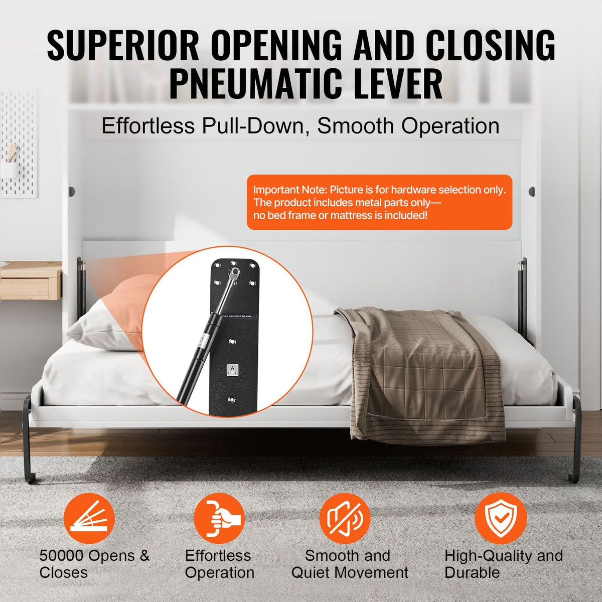 Murphy Bed Kit, Twin Size, Vertical Deluxe DIY Wall Bed Mechanical Hardware Kit, Pneumatic Lever Heavy Duty Bed Frame Support, Folding Cabinet Wall Bed Space Saving Design for Guestroom