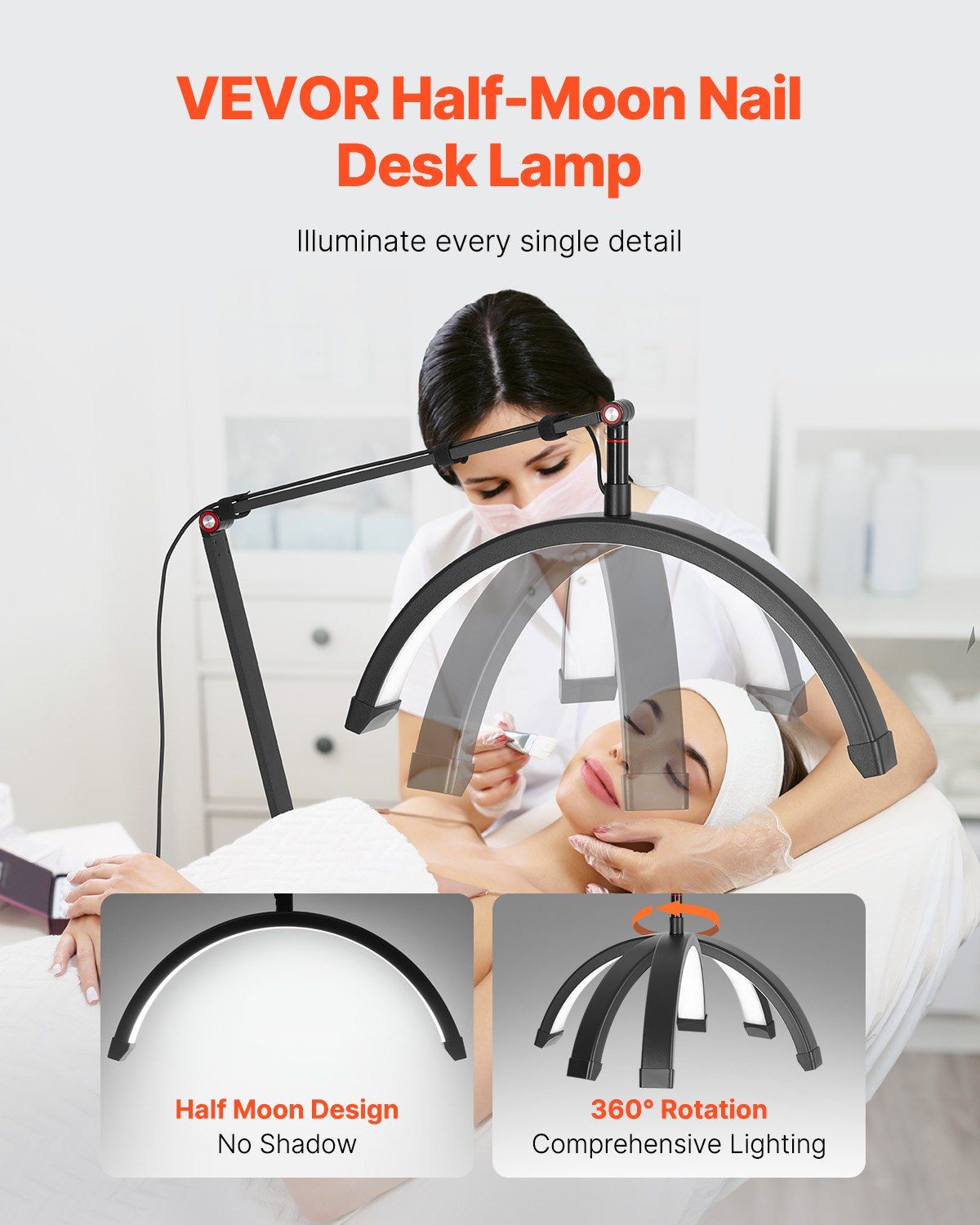 Nail Desk Light 20 W Clip on Half Moon Lash Light with Phone Holder Arched LED