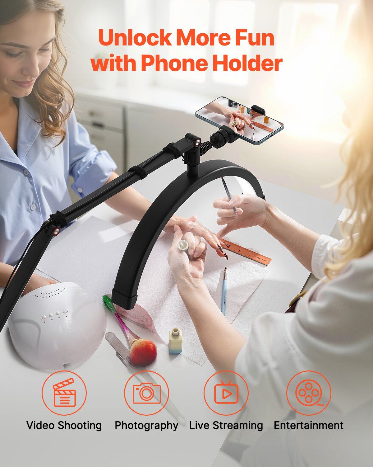 Nail Desk Light 20 W Clip on Half Moon Lash Light with Phone Holder Arched LED