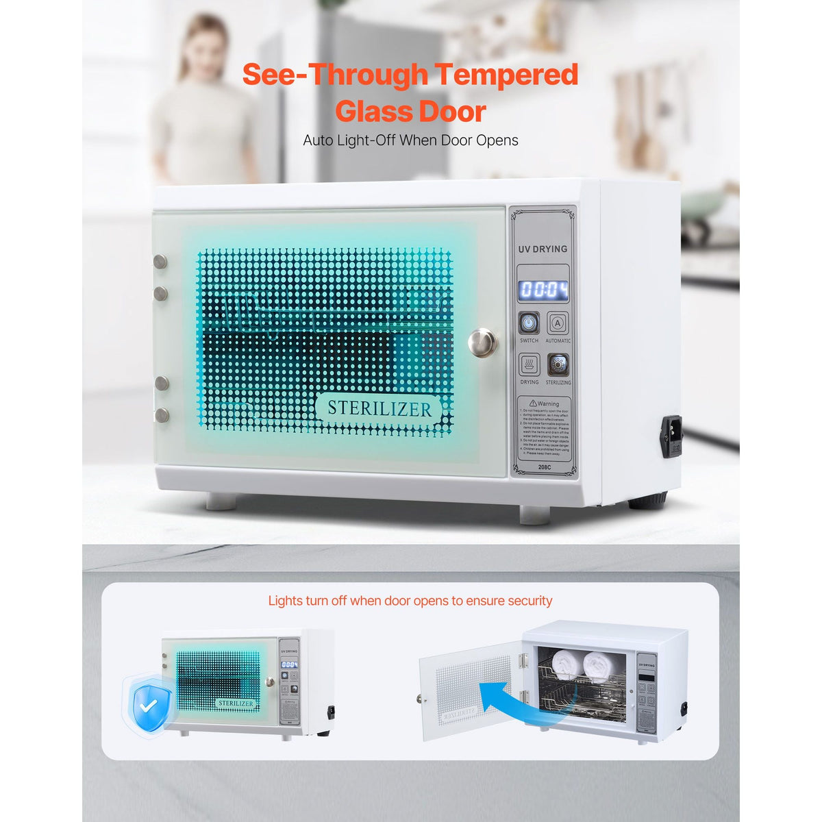 Nail Tool Cleaning Machine, 12L Large Capacity, Multi-Functional Tool Cabinet Cleaner Box with Timer Setting, Tempered Glass Door, 185nm Wavelength, for Labs, Home, Nail Salons, Beauty Salons
