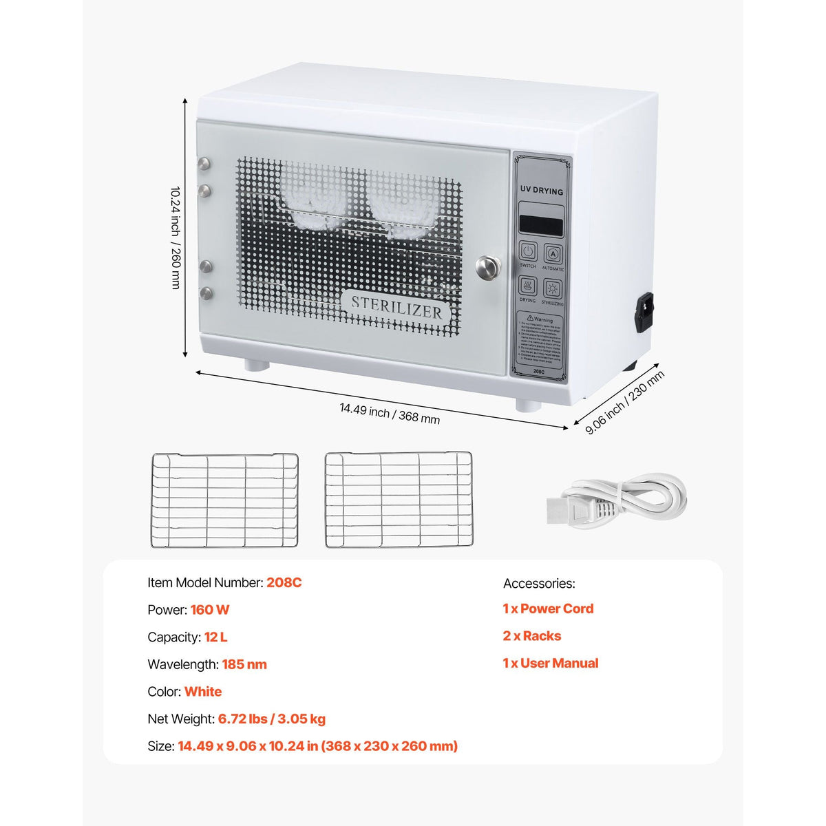 Nail Tool Cleaning Machine, 12L Large Capacity, Multi-Functional Tool Cabinet Cleaner Box with Timer Setting, Tempered Glass Door, 185nm Wavelength, for Labs, Home, Nail Salons, Beauty Salons