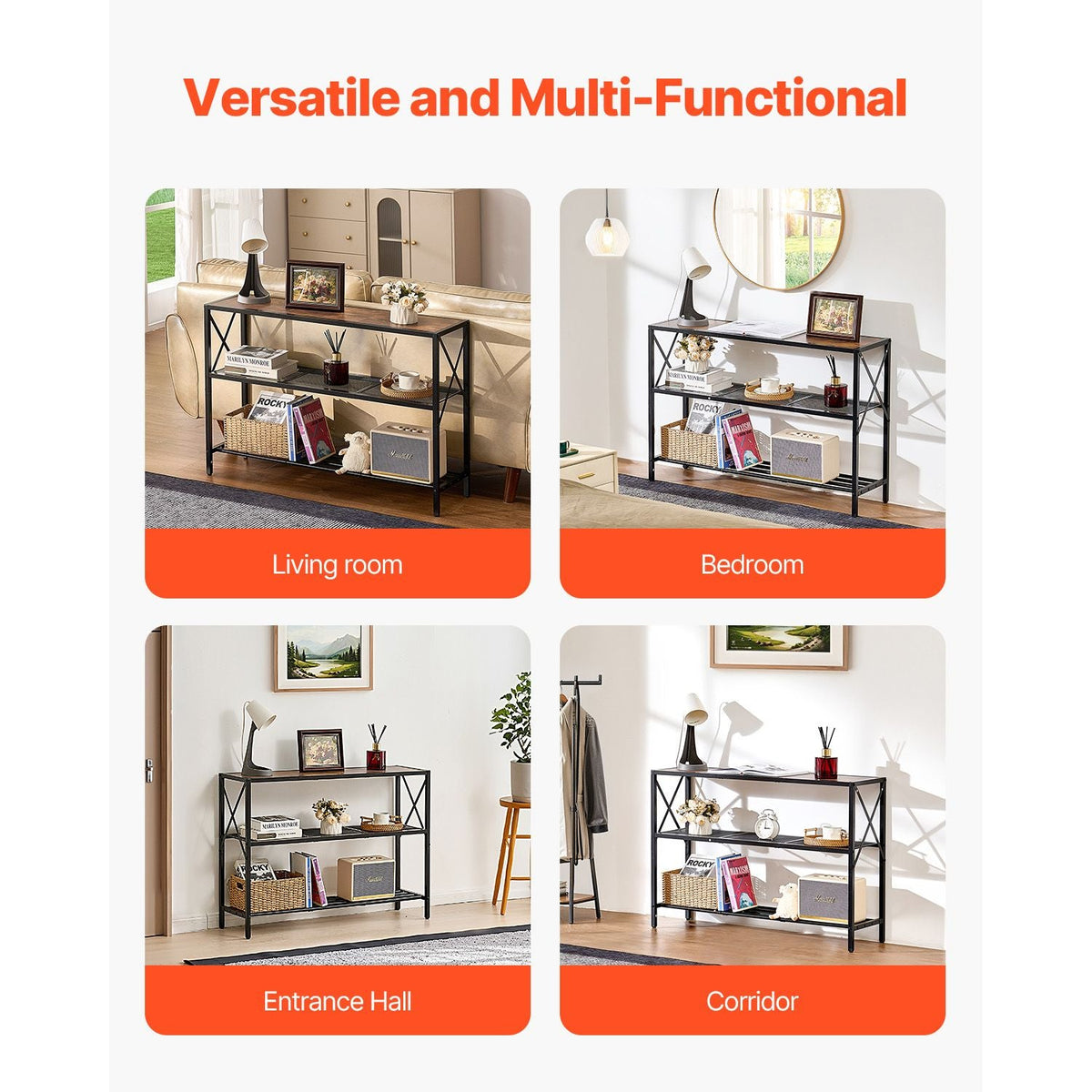 Narrow Console Sofa Table, 41.7 inches Behind Couch Table, 3-Tier Long Entryway Table and Skinny Hallway Table, Narrow Sofa Table with Metal Frame, for Entryway, Hallway, Living Room & Bedroom