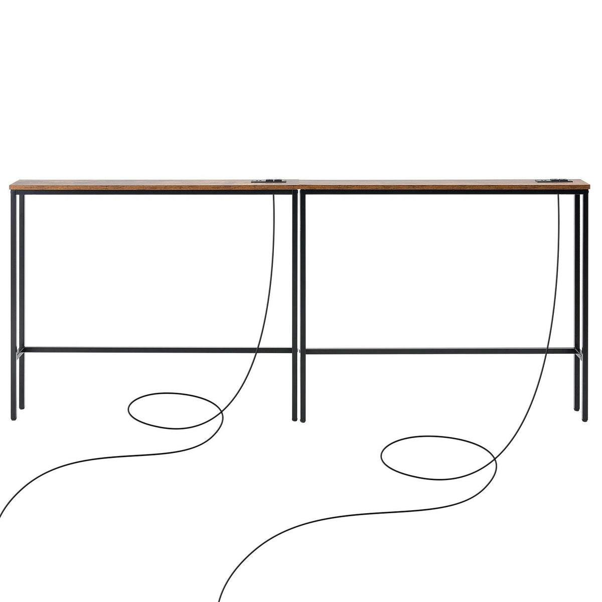 Narrow Console Table, 2 Pack Behind Couch Table with Power Outlets, 1-Tier Long Entryway Table, Narrow Sofa Table with Metal Frame and Charge Station, for Entryway, Hallway, Living Room