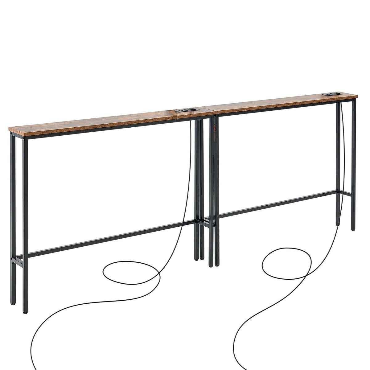 Narrow Console Table, 2 Pack Behind Couch Table with Power Outlets, 1-Tier Long Entryway Table, Narrow Sofa Table with Metal Frame and Charge Station, for Entryway, Hallway, Living Room