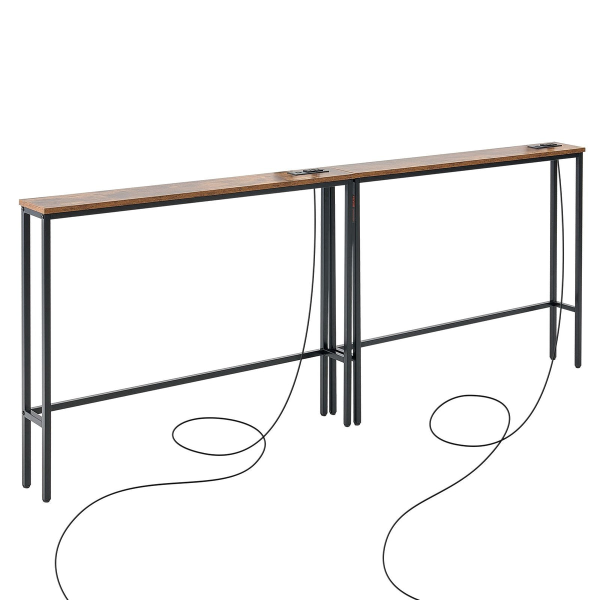 Narrow Console Table, 2 Pack Behind Couch Table with Power Outlets, 1-Tier Long Entryway Table, Narrow Sofa Table with Metal Frame and Charge Station, for Entryway, Hallway, Living Room
