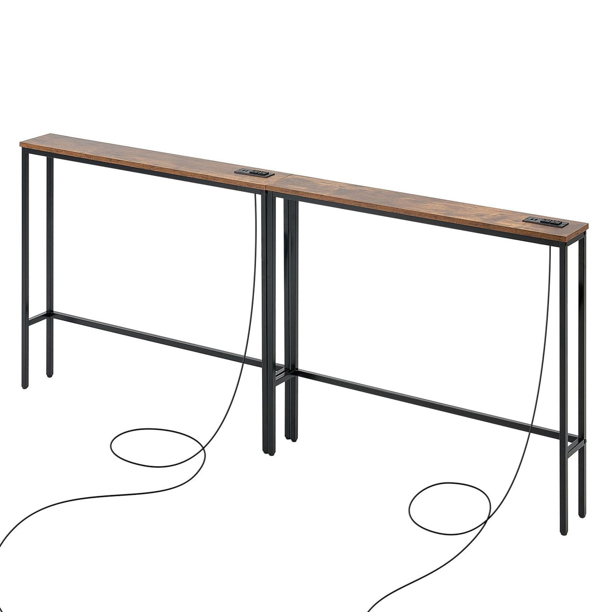 Narrow Console Table, 2 Pack Behind Couch Table with Power Outlets, 1-Tier Long Entryway Table, Narrow Sofa Table with Metal Frame and Charge Station, for Entryway, Hallway, Living Room