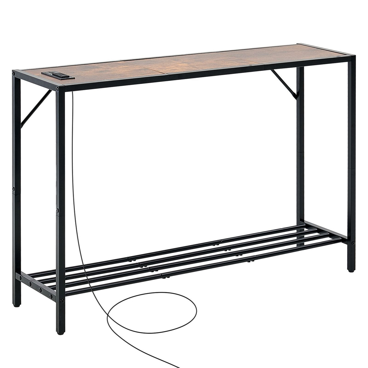Narrow Console Table, 41.7" Behind Couch Table with Power Outlets, 2-Tier Long Entryway Table, Sofa Table with Metal Frame and Charge Station, for Entryway, Hallway, Living Room
