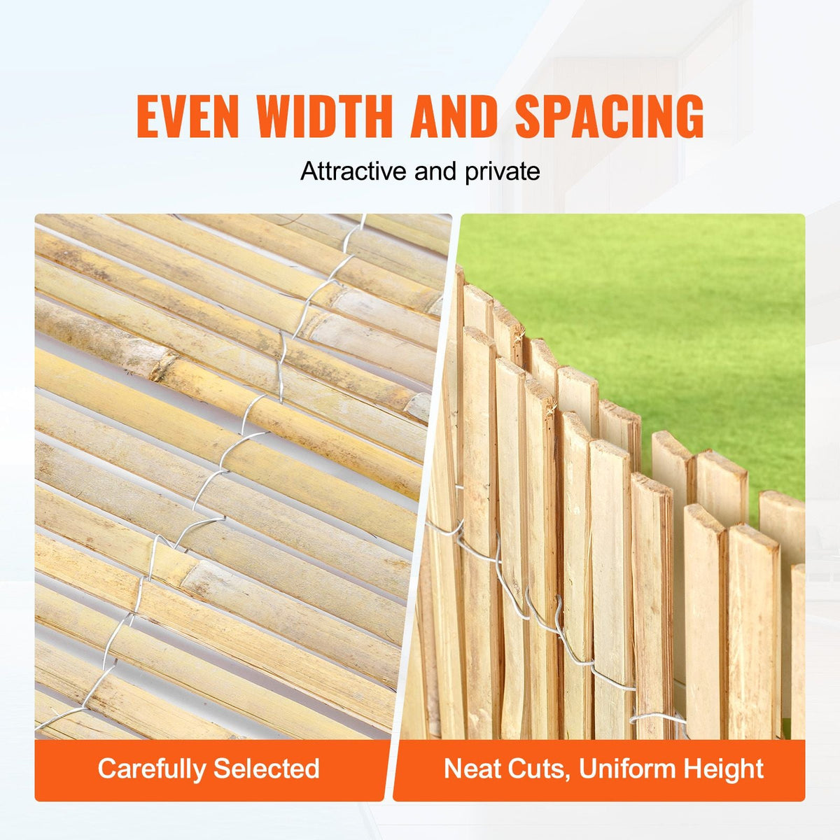 Natural Bamboo Fence Privacy Screen, Eco-Friendly Privacy Bamboo Slat Fence, 6 ft H x 13 ft L Decorative Bamboo Screen Panel, for Garden, Backyard, Balcony, Patio, Pool Side