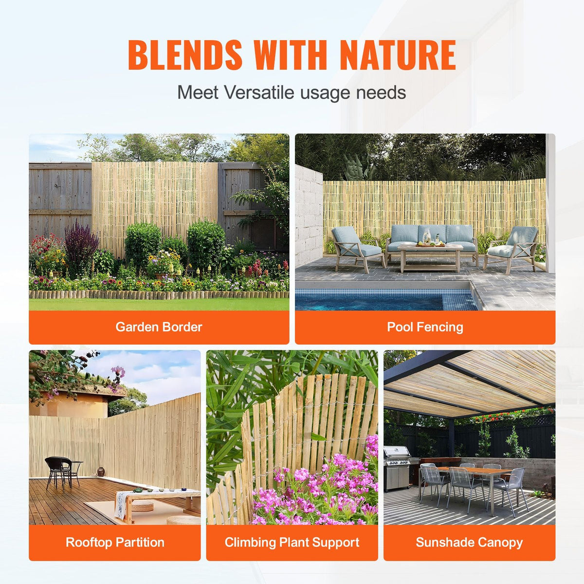 Natural Bamboo Fence Privacy Screen, Eco-Friendly Privacy Bamboo Slat Fence, 6 ft H x 13 ft L Decorative Bamboo Screen Panel, for Garden, Backyard, Balcony, Patio, Pool Side