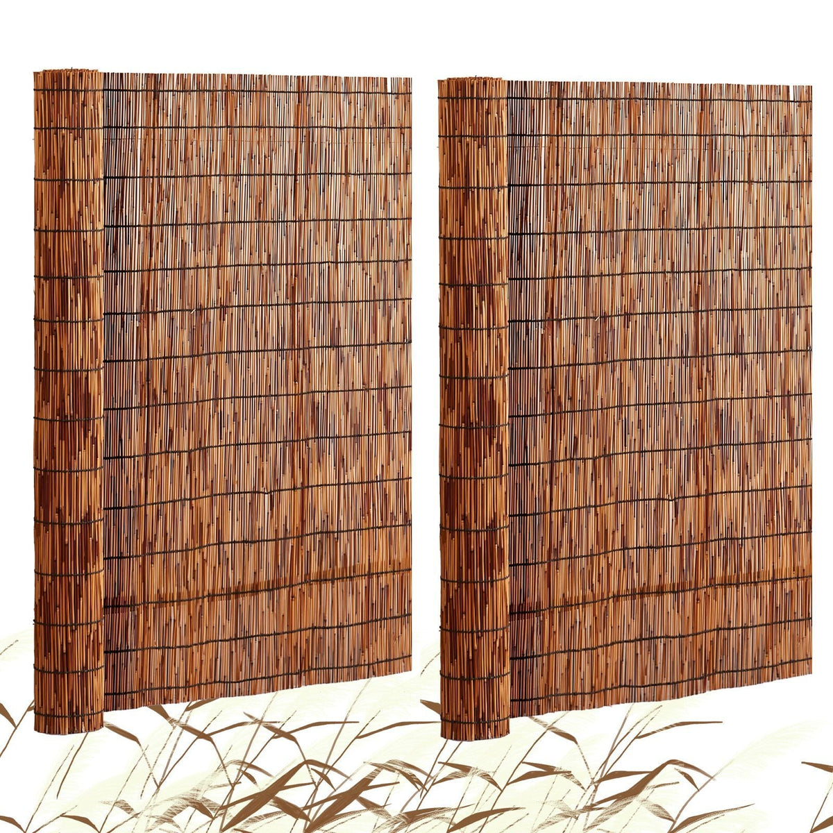Natural Reed Fencing, 4 ft x 16.4 ft, 2 Pack Reed Screen Curtain Balcony Reed Fence Roll for Outdoor Backyard Patio, Decorative Fence for Backyard Garden Fencing Divider, Privacy Panel, Brown