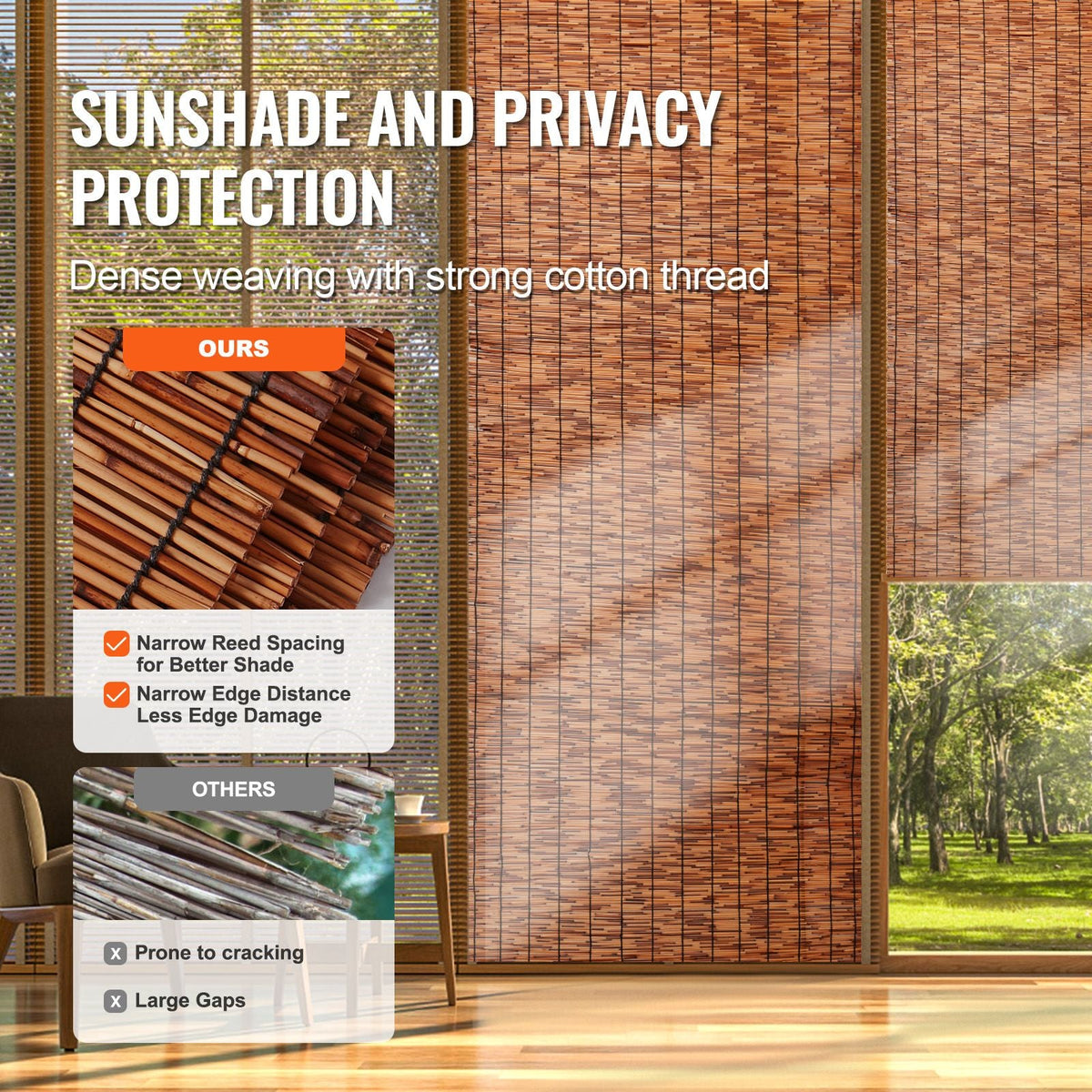 Natural Reed Fencing, 4 ft x 16.4 ft, Reed Screen Curtain Balcony Reed Fence Roll for Outdoor Backyard Patio, Decorative Fence for Backyard Garden Fencing Divider, Privacy Screen Panel, Brown