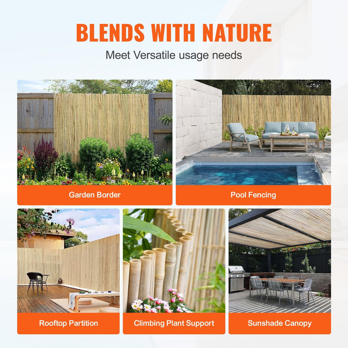 Natural Rolled Bamboo Fence, Eco-Friendly Bamboo Privacy Fence 4 ft H x 8 ft L x 0.75 in D. , Decorative Bamboo Privacy Screen for Garden, Backyard, Balcony, Patio, Pool Side