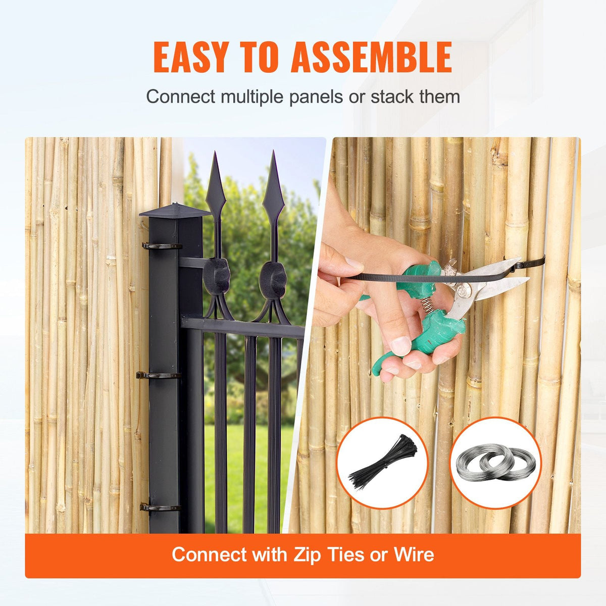 Natural Rolled Bamboo Fence, Eco-Friendly Bamboo Privacy Fence 6 ft H x 8 ft L x 0.75 in D. , Decorative Bamboo Privacy Screen for Garden, Backyard, Balcony, Patio, Pool Side