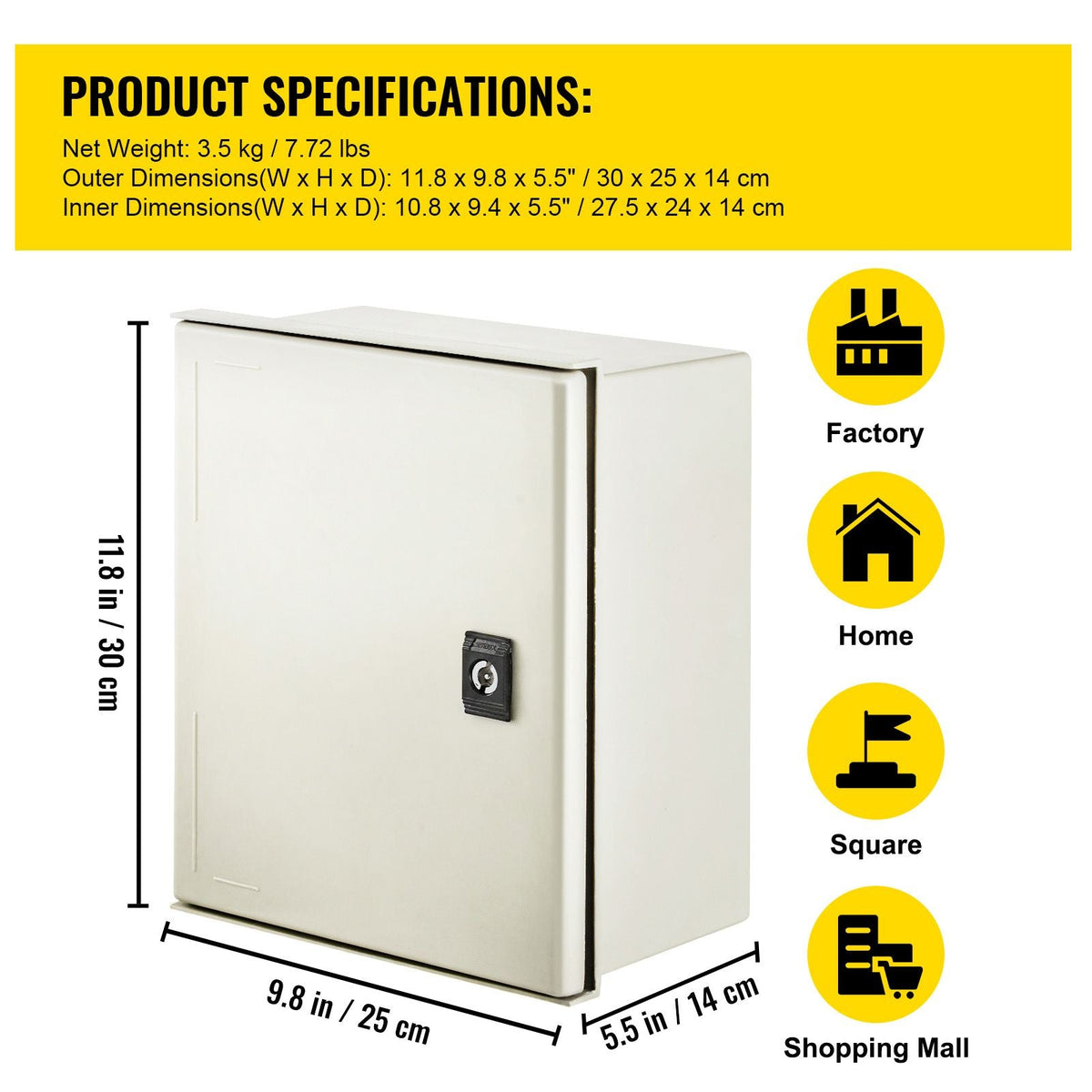 NEMA Electric Box, 12x10x6'' NEMA 4X Fiberglass Electric Enclosure, IP66 Water & Dust Resistant, Suitable for Both Outdoor & Indoor Use, Includes Mounting Plate (30x25x14 cm)