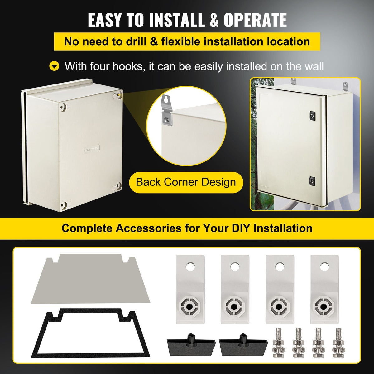 NEMA Enclosure, 20 x 16 x 8 inches, NEMA 4X Fiberglass Steel Electrical Box, IP66 Waterproof & Dustproof Hinged Junction Box for Outdoor Indoor Use, with Mounting Plate(50x40x20 cm))