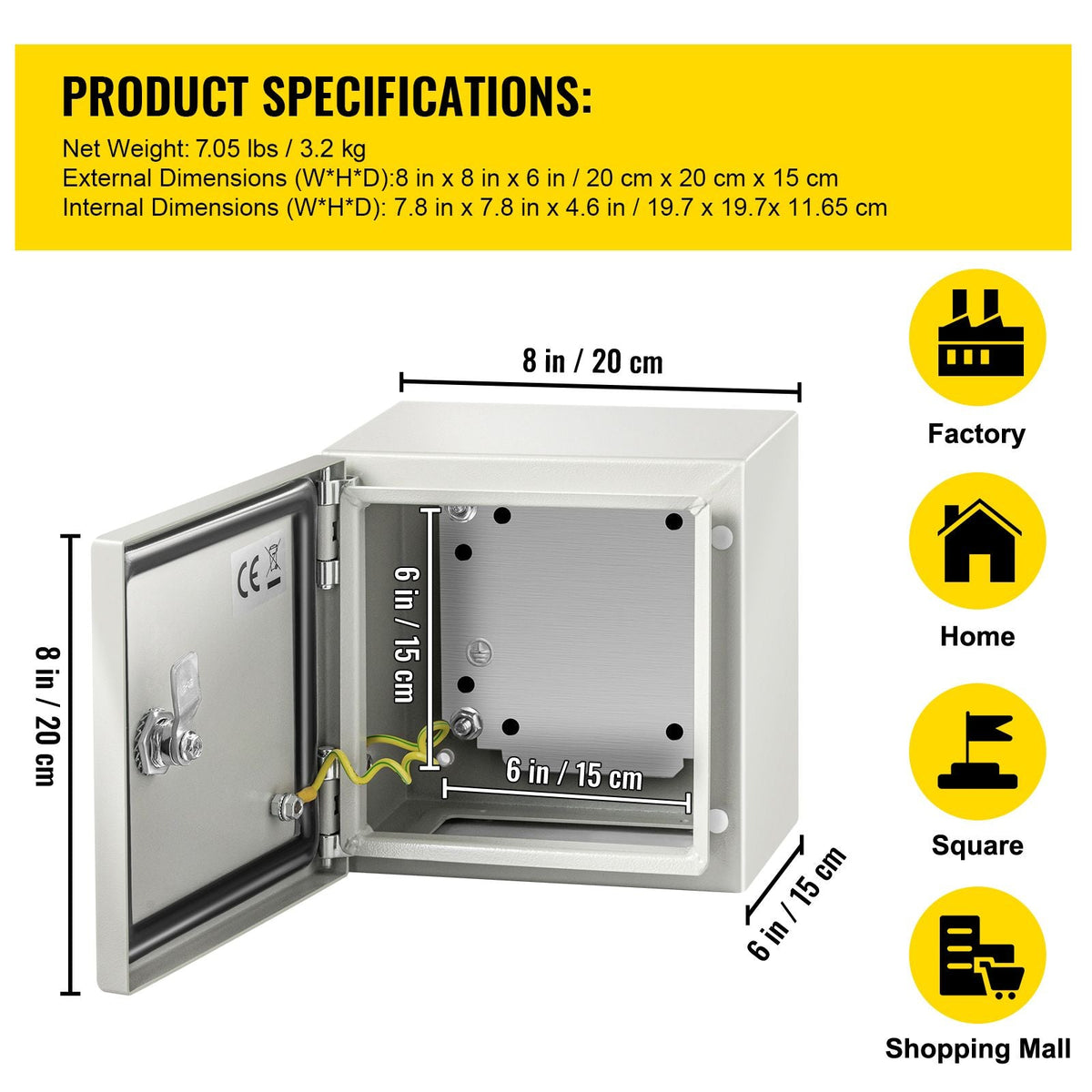 NEMA Metal Case, 8x8x6'' NEMA 4X Metal Electric Enclosure, IP66 Water & Dust Resistant, Suitable for Both Outdoor & Indoor Electrical Connections
