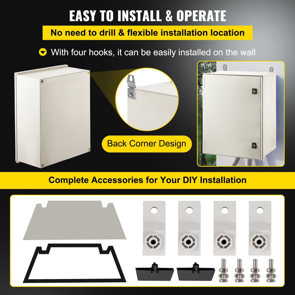 NEMA Steel Case, 24x20x9'' NEMA 4X Fiberglass Electric Enclosure, IP66 Water & Dust Resistant, Suitable for Both Outdoor & Indoor Use, Includes Mounting Plate (60x50x23 cm)