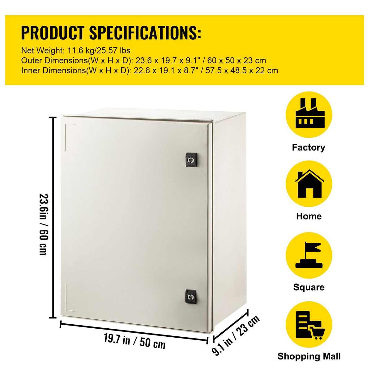 NEMA Steel Case, 24x20x9'' NEMA 4X Fiberglass Electric Enclosure, IP66 Water & Dust Resistant, Suitable for Both Outdoor & Indoor Use, Includes Mounting Plate (60x50x23 cm)