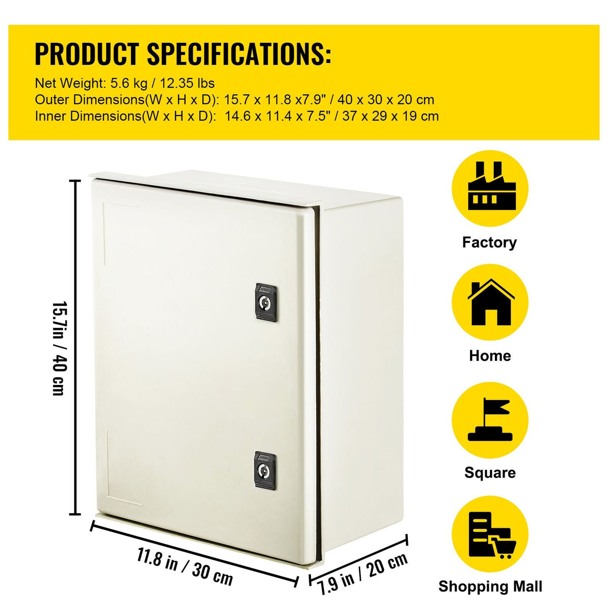 NEMA Steel Enclosure, 16 x 12 x 8\'\' NEMA 4X Fiberglass Electrical Box, IP66 Waterproof & Dustproof, Outdoor/Indoor Electrical Junction Box, with Mounting Plate(40 x 30 x 20 cm)