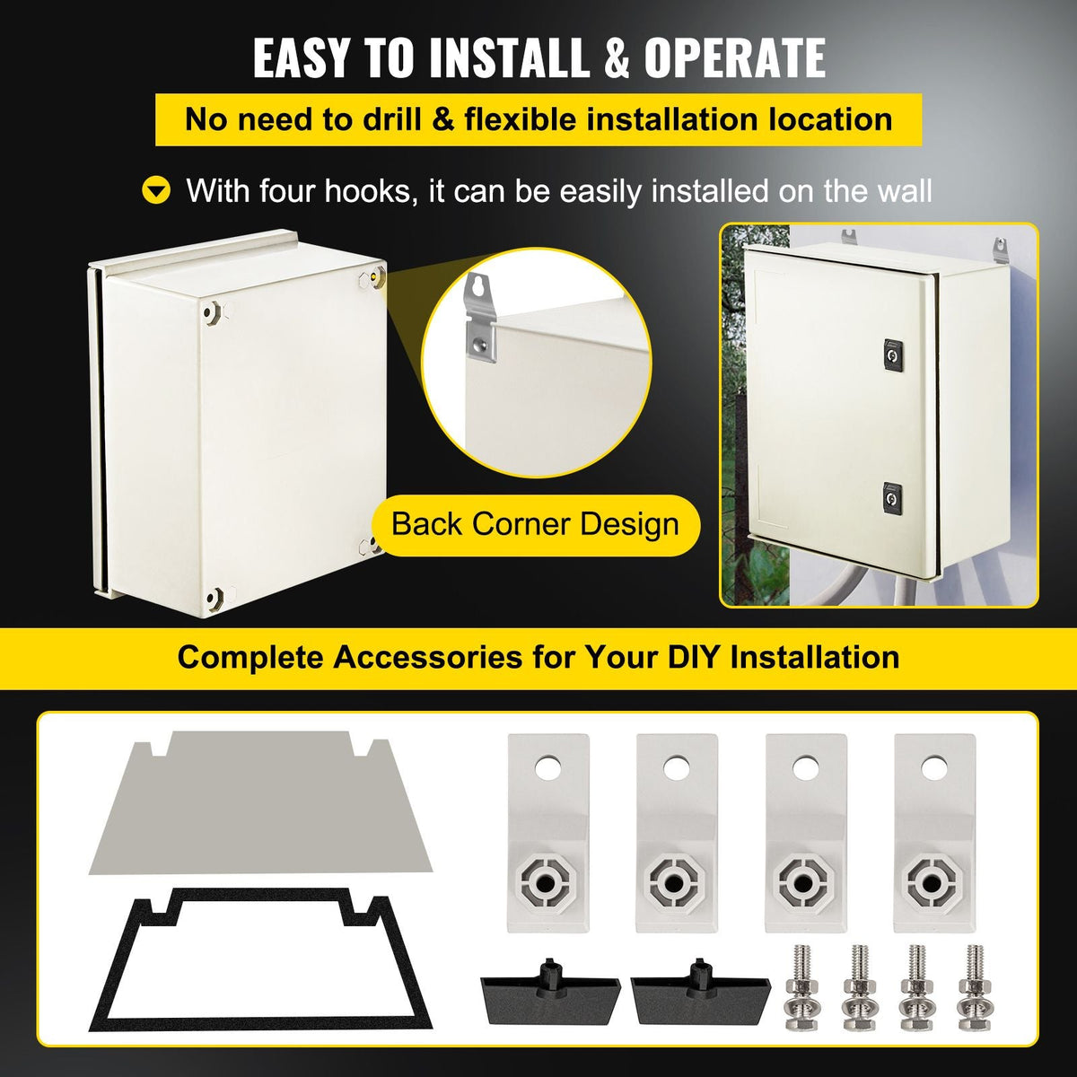 NEMA Steel Enclosure, 16 x 12 x 8\'\' NEMA 4X Fiberglass Electrical Box, IP66 Waterproof & Dustproof, Outdoor/Indoor Electrical Junction Box, with Mounting Plate(40 x 30 x 20 cm)