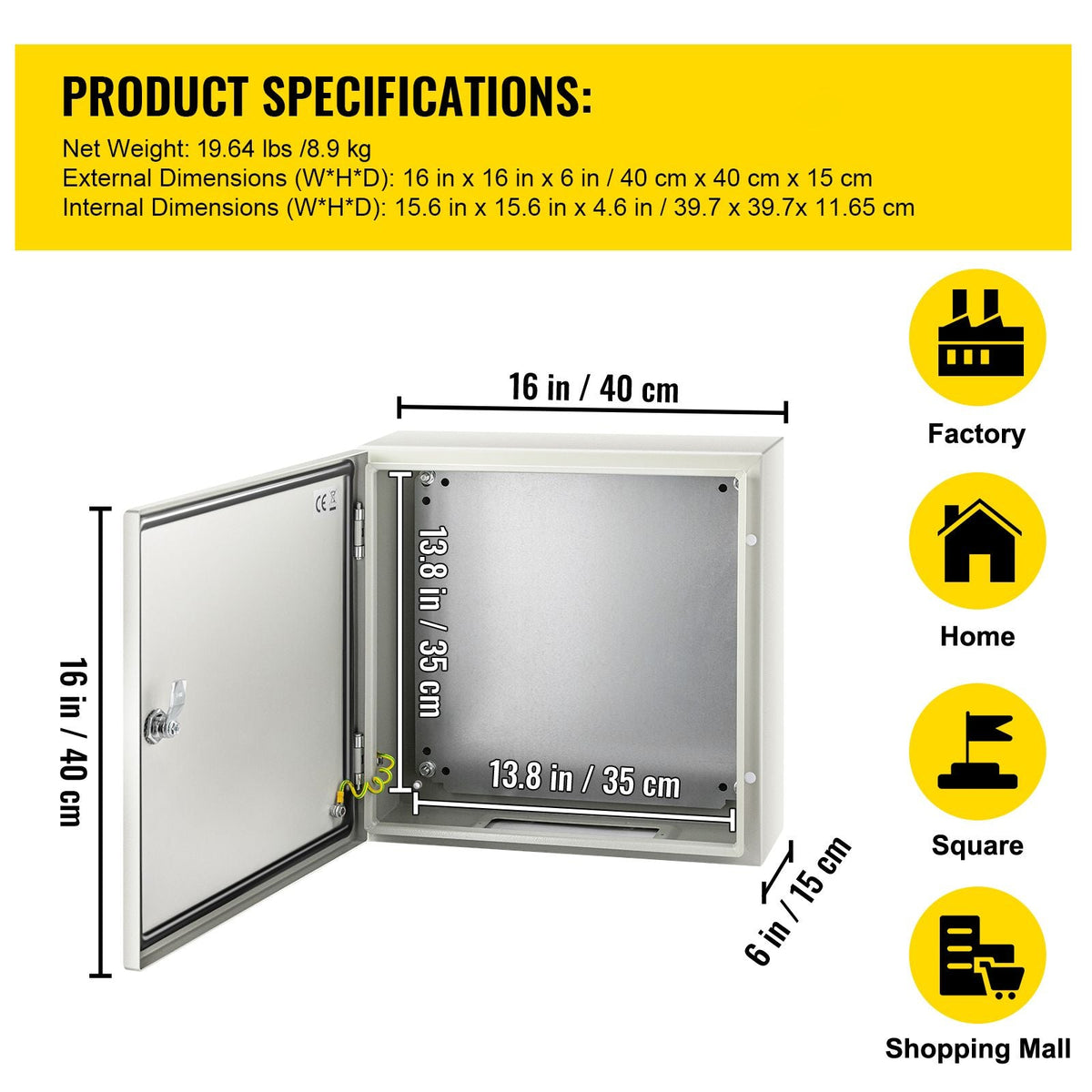 NEMA Steel Enclosure, 16 x 16 x 6\'\' NEMA 4X Steel Electrical Box, IP66 Waterproof & Dustproof, Outdoor/Indoor Electrical Junction Box, with Mounting Plate