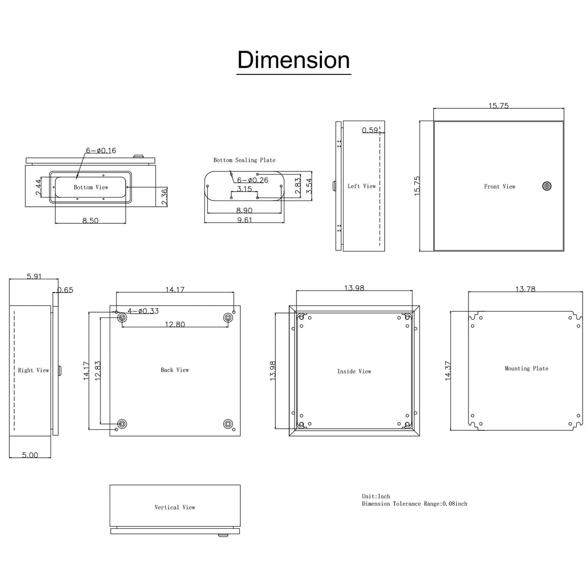 NEMA Steel Enclosure, 16 x 16 x 6\'\' NEMA 4X Steel Electrical Box, IP66 Waterproof & Dustproof, Outdoor/Indoor Electrical Junction Box, with Mounting Plate