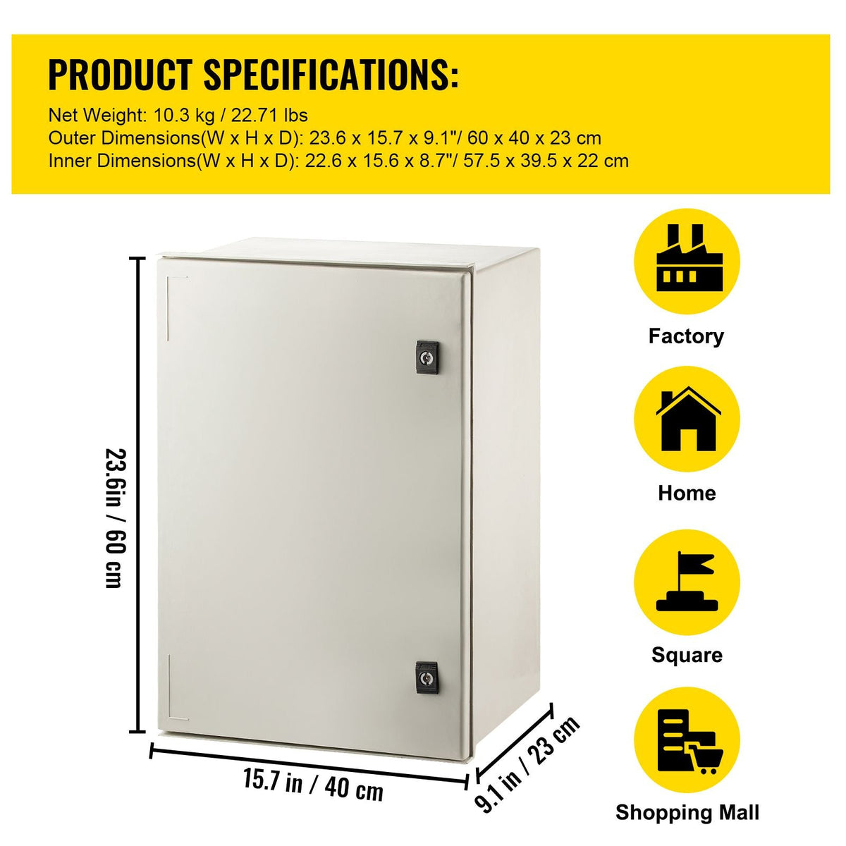 NEMA Steel Enclosure, 24 x 16 x 9\'\' NEMA 4X Fiberglass Electrical Box, IP66 Waterproof & Dustproof, Outdoor/Indoor Electrical Junction Box, with Mounting Plate(60 x 40 x 23 cm)
