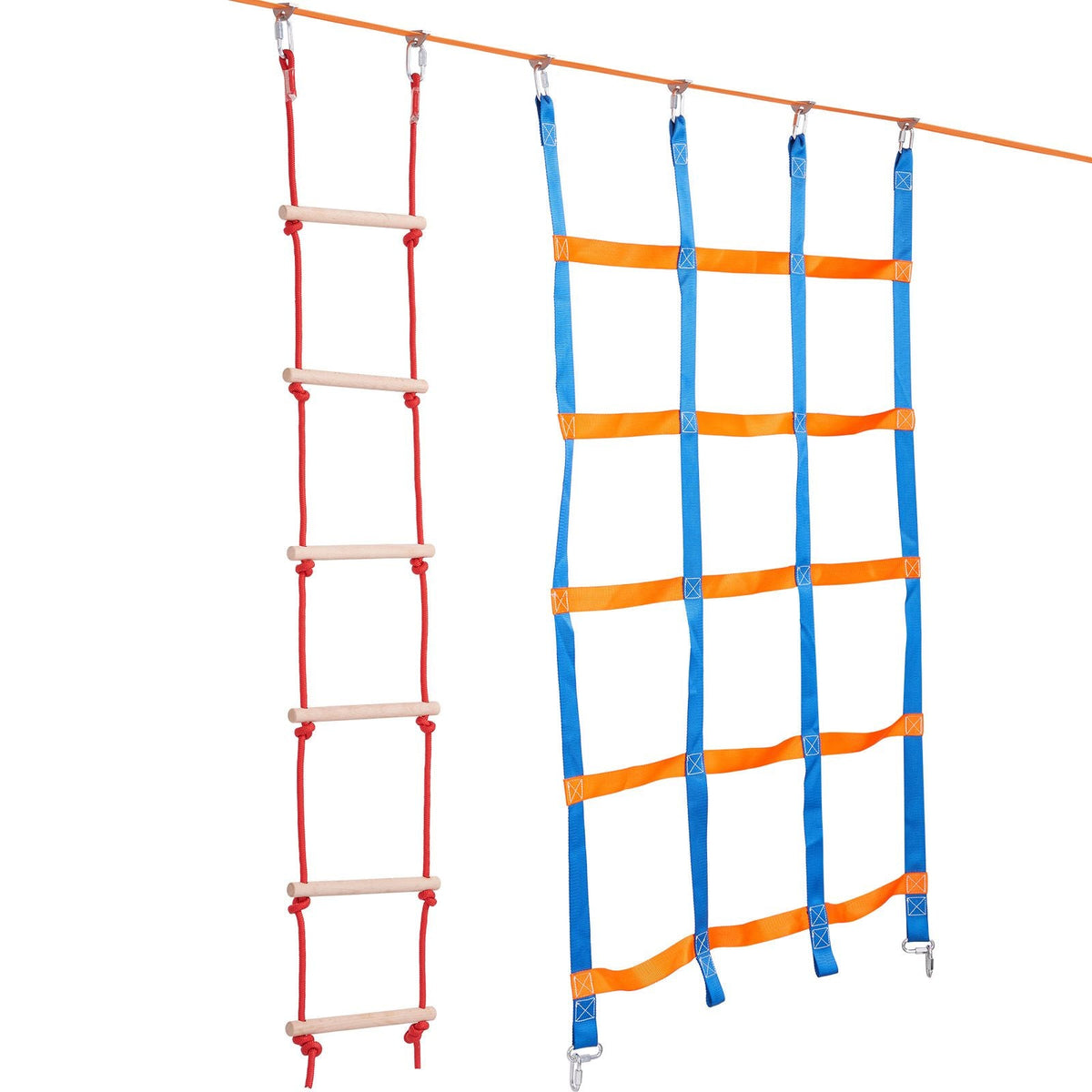 Ninja Warrior Obstacle Course for Kids, 2 x 50 ft Weatherproof Slacklines, 500lbs Weight Capacity Monkey Line, Outdoor Playset Equipment, Backyard Toys Training Equipment Set with 10 Obstacles