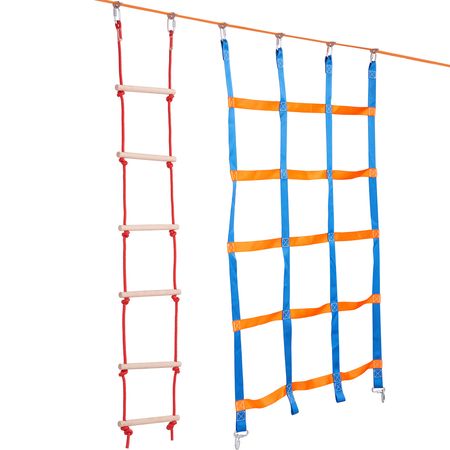 Ninja Warrior Obstacle Course for Kids, 2 x 50 ft Weatherproof Slacklines, 500lbs Weight Capacity Monkey Line, Outdoor Playset Equipment, Backyard Toys Training Equipment Set with 10 Obstacles