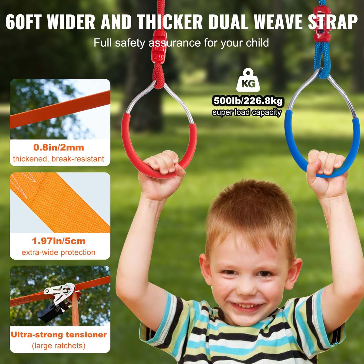 Ninja Warrior Obstacle Course for Kids, 2 x 60 ft Weatherproof Slacklines, 500lbs Weight Capacity Monkey Line, Outdoor Playset Equipment, Backyard Toys Training Equipment Set with 14 Obstacles