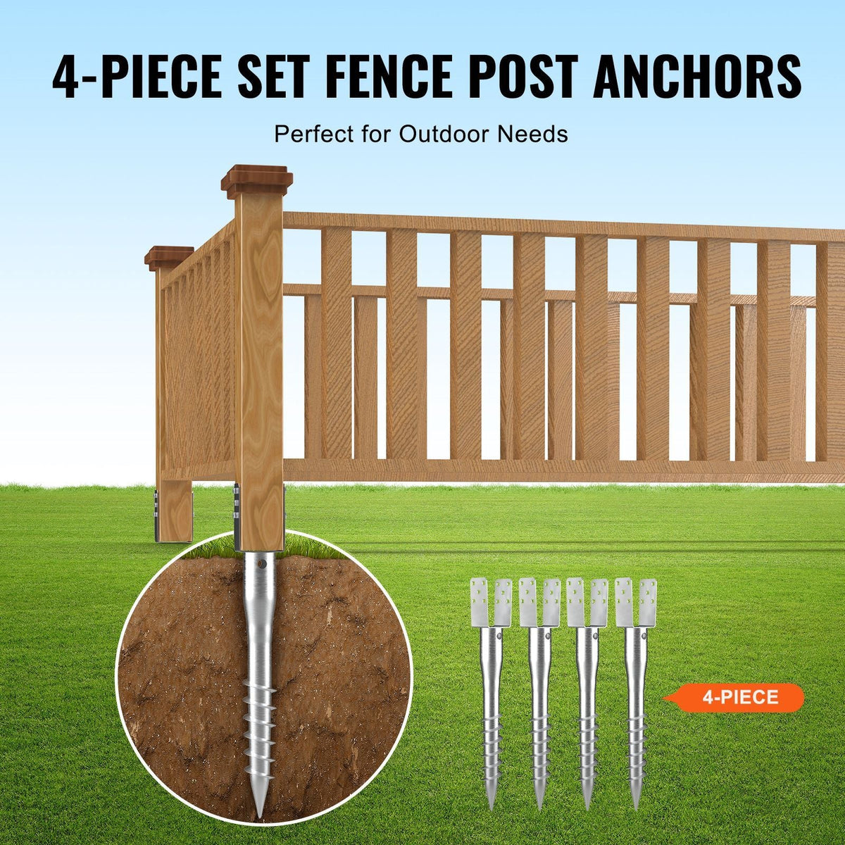 No Dig Ground Anchor, 4 Pack 3.94 x 2.76 x 27.56 in DIY Screw in Post Stake, Includes 6 Lag Bolts & a Rebar, U-Shape Heavy Duty Steel Post Holder, Great for Mailbox Posts and Fence Posts