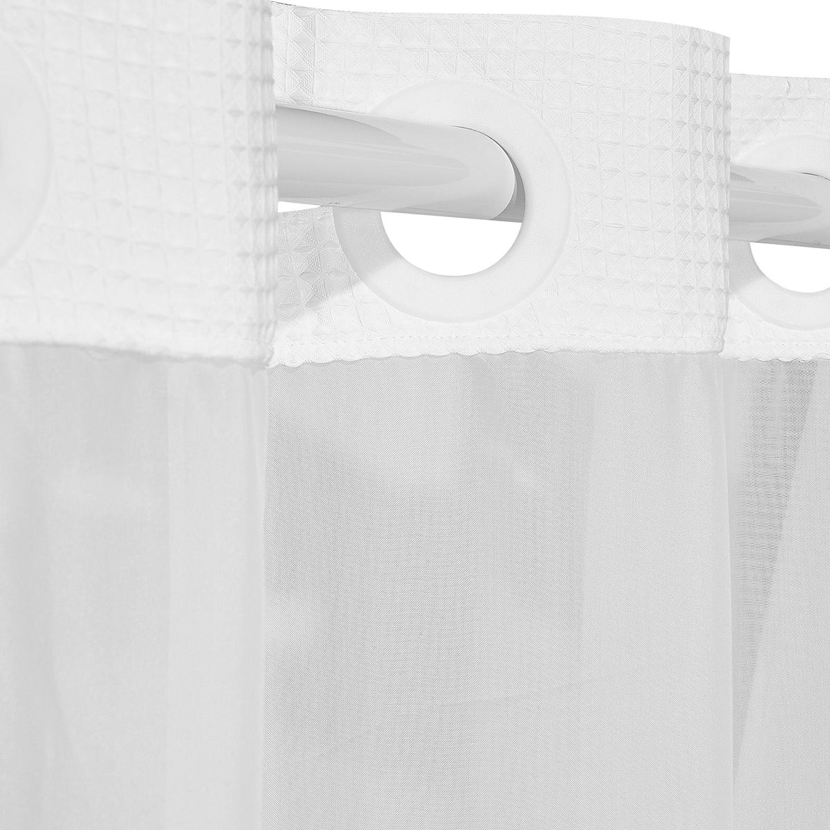 No Hook Shower Curtain, 2-in-1 Waterproof Waffle Weave Shower Curtains, 240 GSM Curtain with Snap-in Liner, See-Through Window, and Magnets, for Bathroom Showers & Bath Tubs, 74x71 in (White)