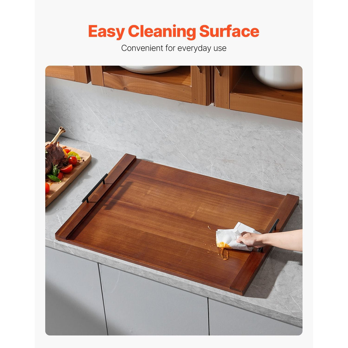 Noodle Board Stove Cover, Stove Top Cover Board for Gas Burner & Electric Stove, Acacia Wood Cutting Board with Handles, RV Stovetop Cover/ Kitchen Sink Cover for Counter Space & Tray, Natural