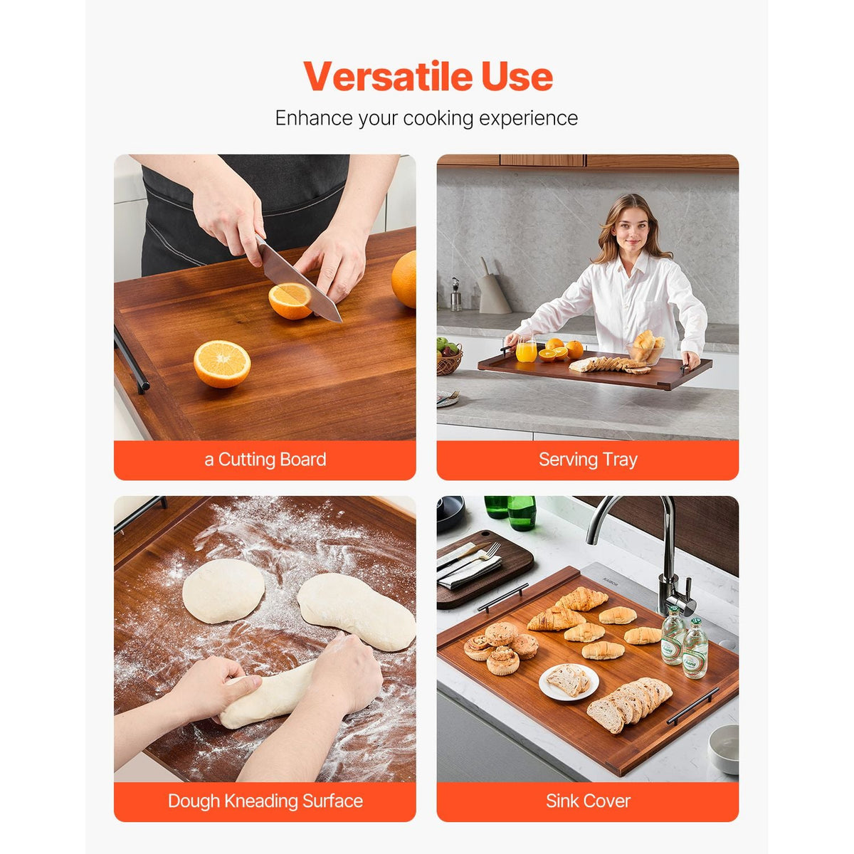 Noodle Board Stove Cover, Stove Top Cover Board for Gas Burner & Electric Stove, Acacia Wood Cutting Board with Handles, RV Stovetop Cover/ Kitchen Sink Cover for Counter Space & Tray, Natural