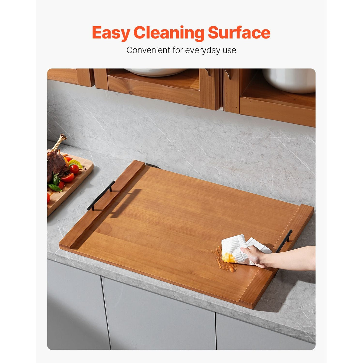 Noodle Board Stove Cover, Stove Top Cover Board for Gas Burners & Electric Stove, Pine Wood Cutting Board with Handles, RV Stovetop Cover/ Kitchen Sink Cover for Counter Space & Tray, Natural