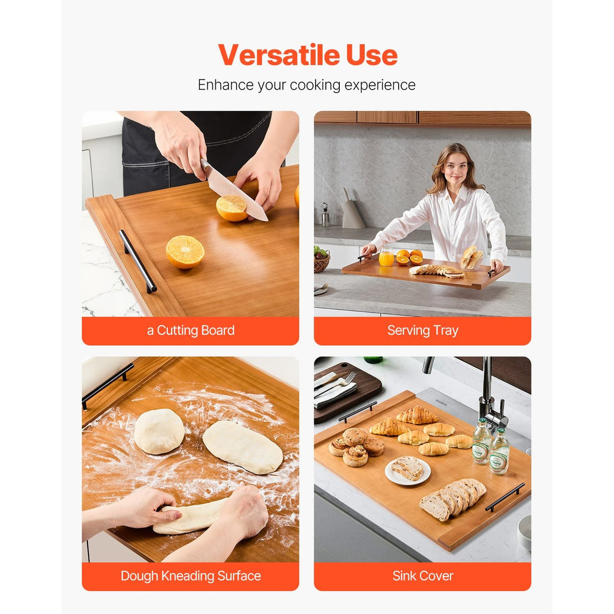 Noodle Board Stove Cover, Stove Top Cover Board for Gas Burners & Electric Stove, Pine Wood Cutting Board with Handles, RV Stovetop Cover/ Kitchen Sink Cover for Counter Space & Tray, Natural