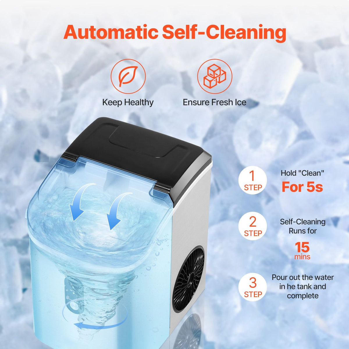 Nugget Ice Maker, 33lbs/24H Pebble Ice Maker with Self Cleaning, Chewable Ice Maker with Ice Scoop & Basket, Stainless Steel Ice Machine with Transparent Lid for Home Kitchen Office Bar Party