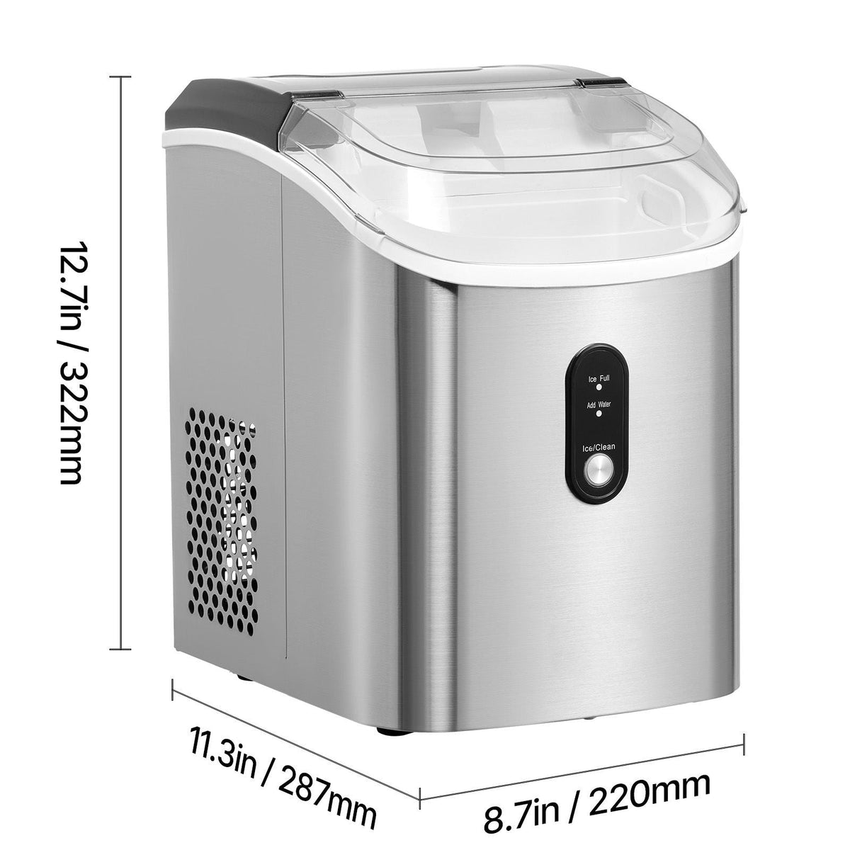 Nugget Ice Maker, 33lbs/24H Pebble Ice Maker with Self Cleaning, Chewable Ice Maker with Ice Scoop & Basket, Stainless Steel Ice Machine with Transparent Lid for Home Kitchen Office Bar Party