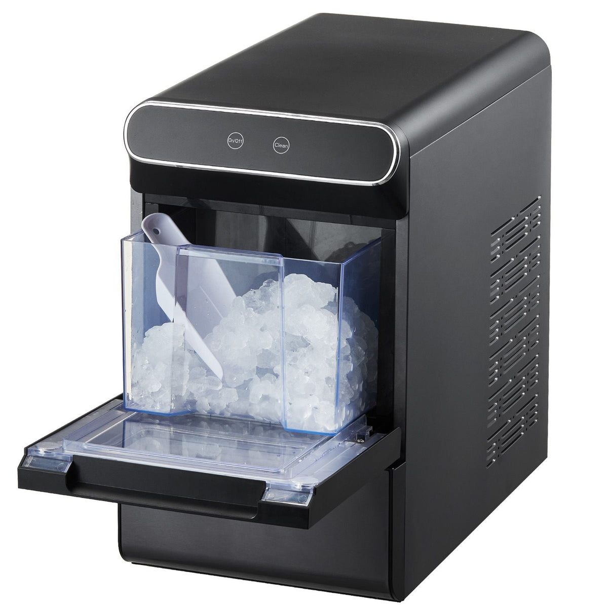 Nugget Ice Maker, 37lbs/24H Pebble Ice Maker with Self Cleaning, Chewable Ice Maker with Ice Scoop and Basket, Stainless Steel Ice Machine with Convenient Ice Transfer for Home Kitchen Office