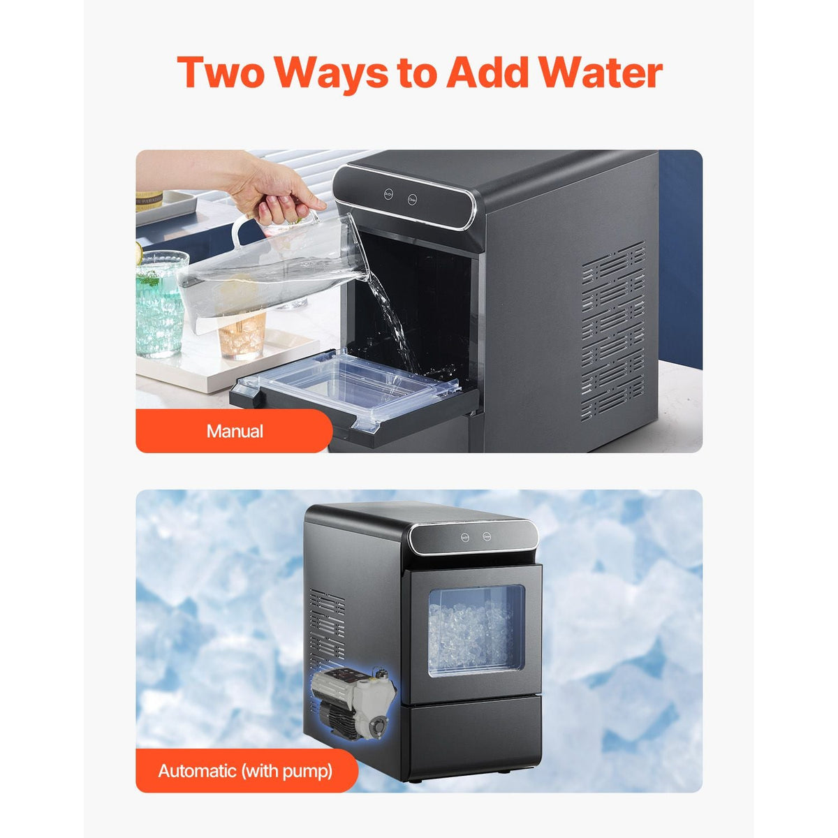 Nugget Ice Maker, 37lbs/24H Pebble Ice Maker with Self Cleaning, Chewable Ice Maker with Ice Scoop and Basket, Stainless Steel Ice Machine with Convenient Ice Transfer for Home Kitchen Office
