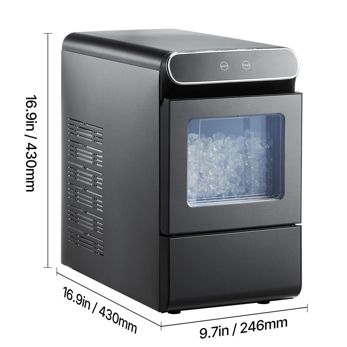 Nugget Ice Maker, 37lbs/24H Pebble Ice Maker with Self Cleaning, Chewable Ice Maker with Ice Scoop and Basket, Stainless Steel Ice Machine with Convenient Ice Transfer for Home Kitchen Office