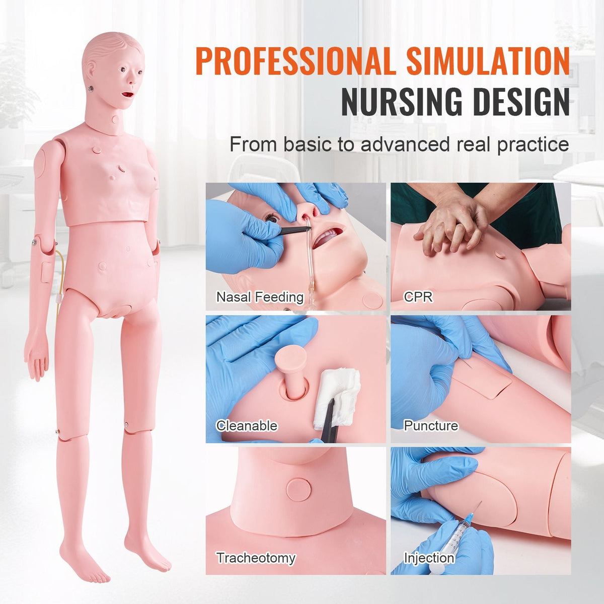 Nursing Training Manikin, Female Life Size Demonstration Human Manikin for Nursing Training, Multifunctional Education Teaching Model Supplies, PVC Anatomical Mannequin Body Care Simulator Model