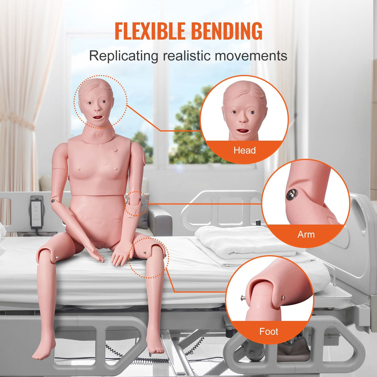 Nursing Training Manikin, Female Life Size Demonstration Human Manikin for Nursing Training, Multifunctional Education Teaching Model Supplies, PVC Anatomical Mannequin Body Care Simulator Model